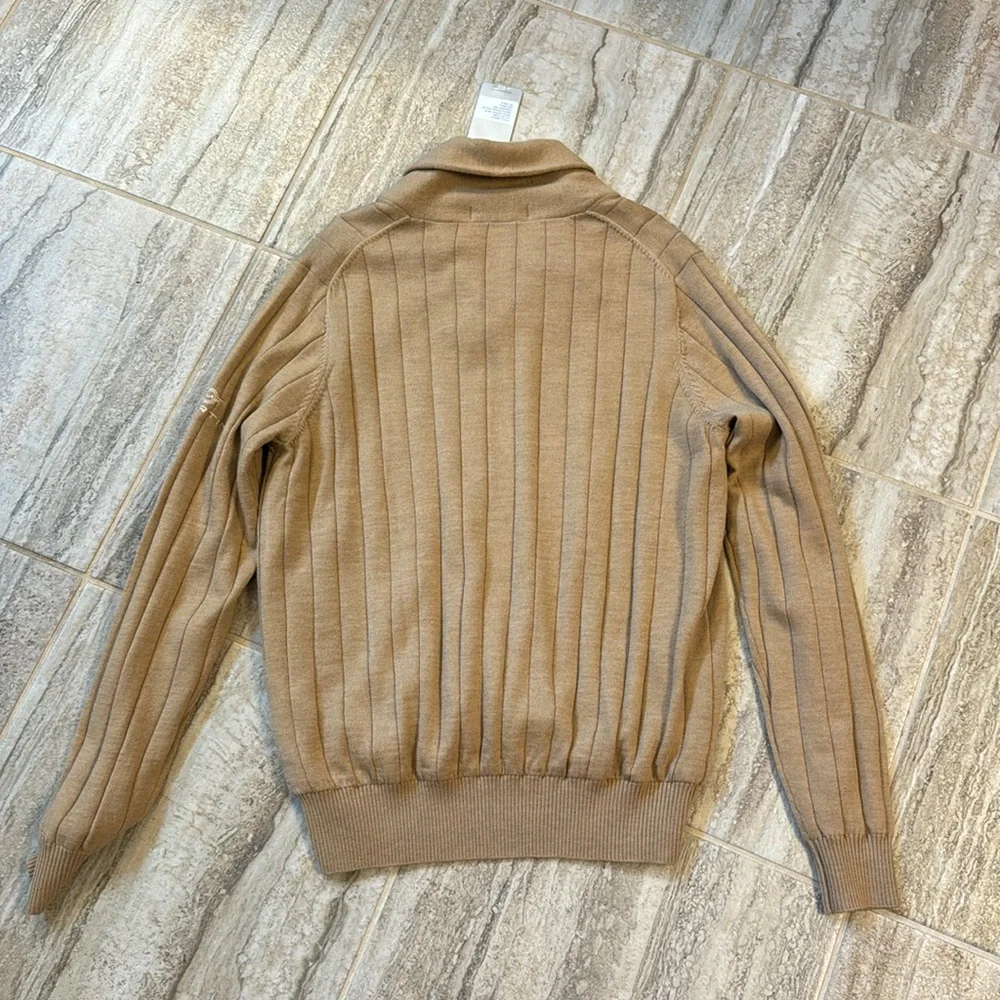 New Mens MARTIN GOLF Shawl Collar Wind Sweater Camel Size Small